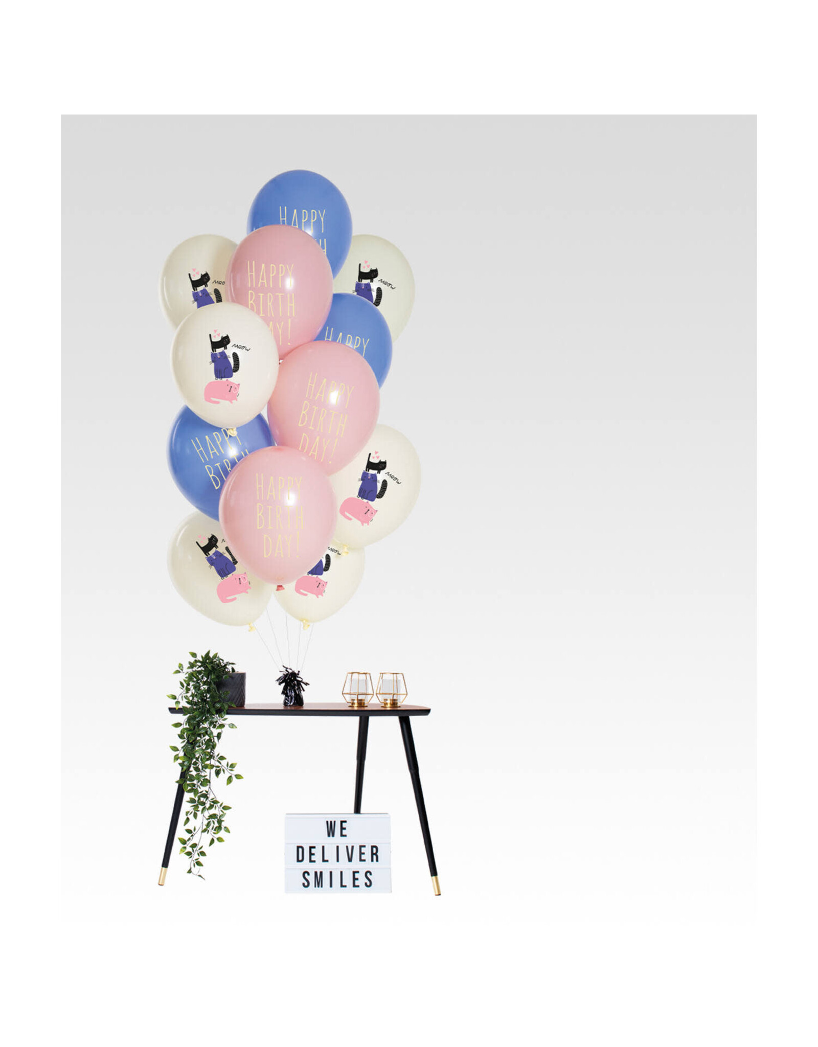 Latex ballonnenset birthday kitty 33 cm 12 stuks