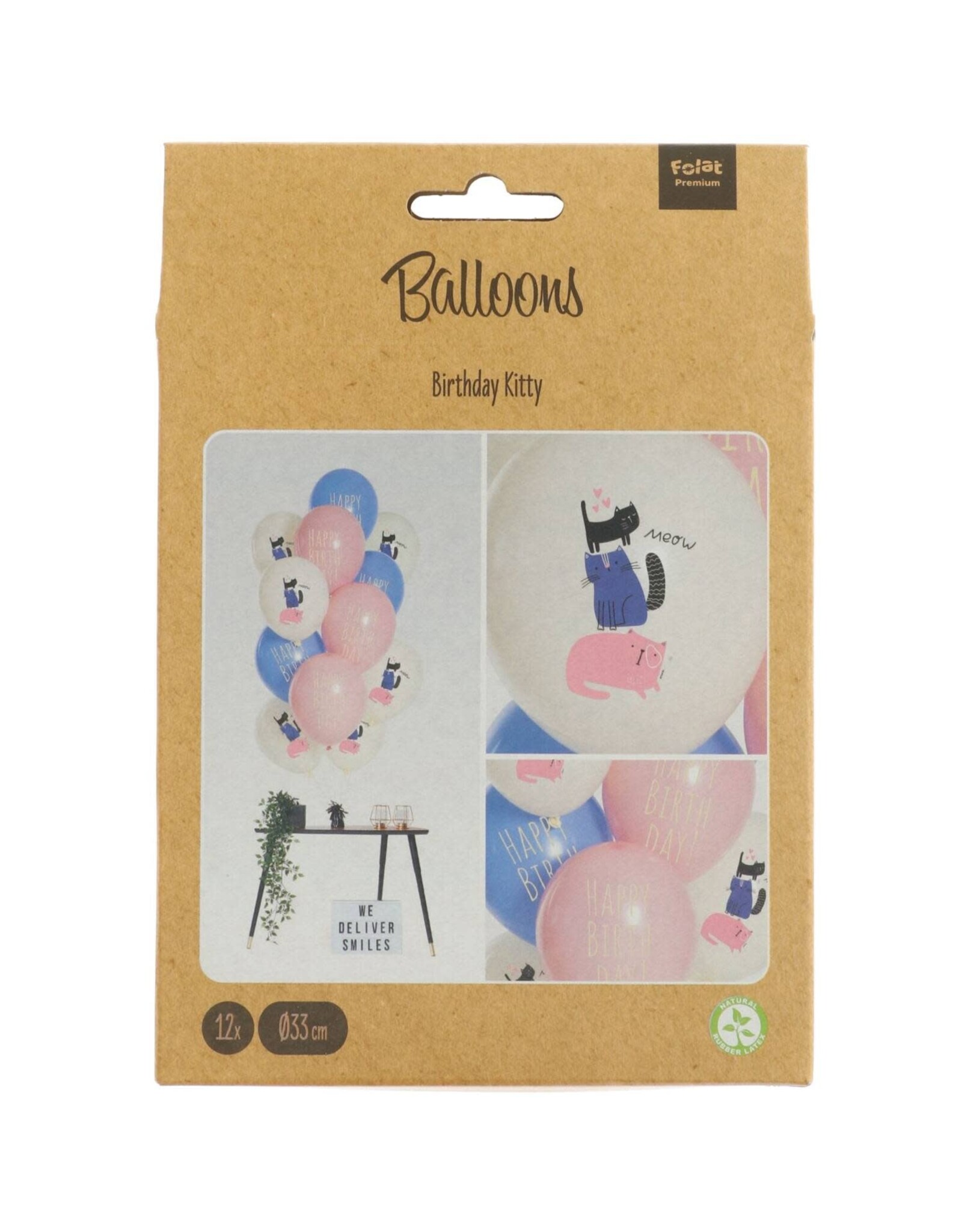 Latex ballonnenset birthday kitty 33 cm 12 stuks