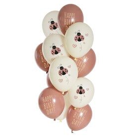 Latex ballonnenset birthday ladybug 33 cm 12 stuks