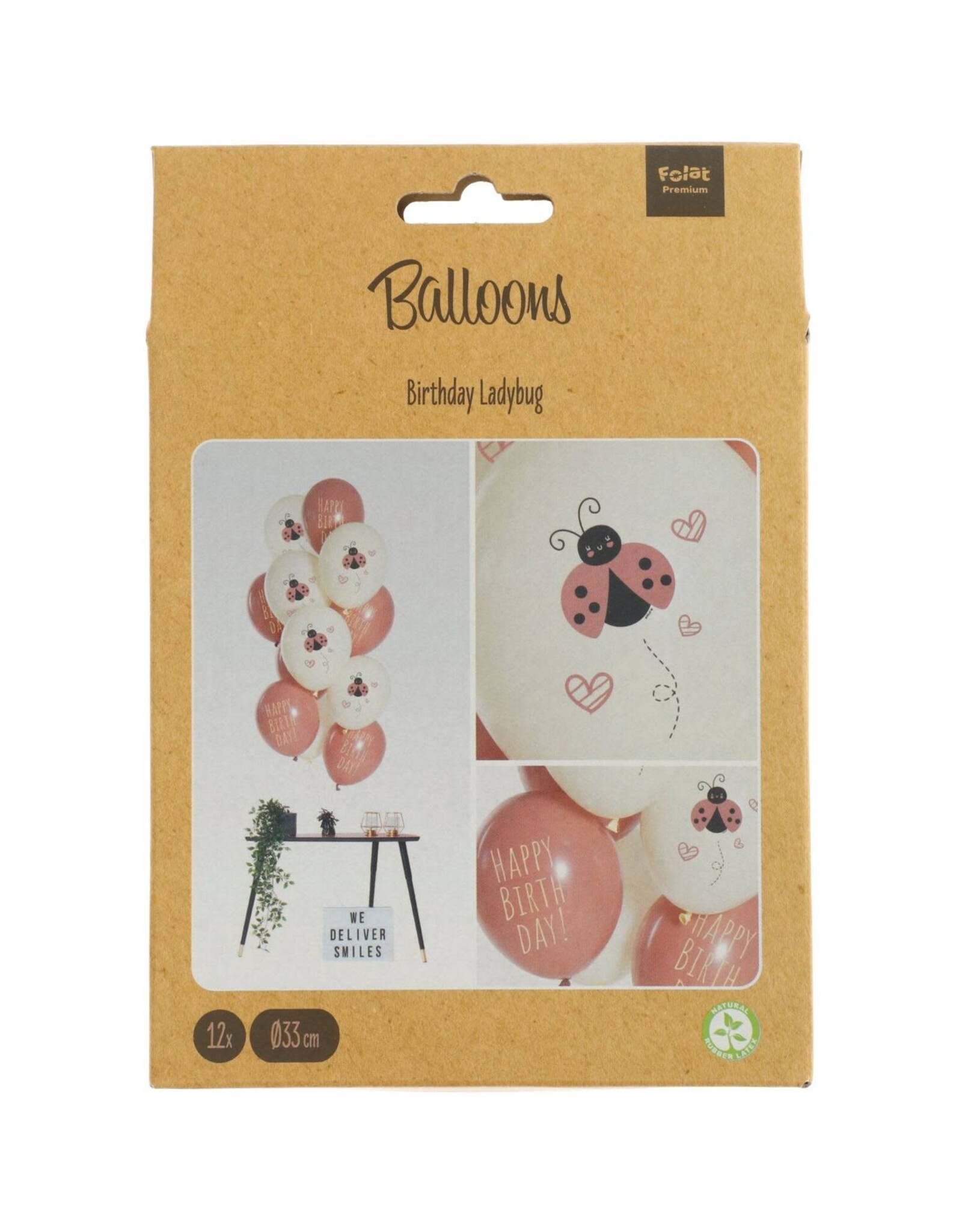 Latex ballonnenset birthday ladybug 33 cm 12 stuks