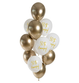 Latex ballonnenset golden 50th anniversary 33 cm 12 stuks