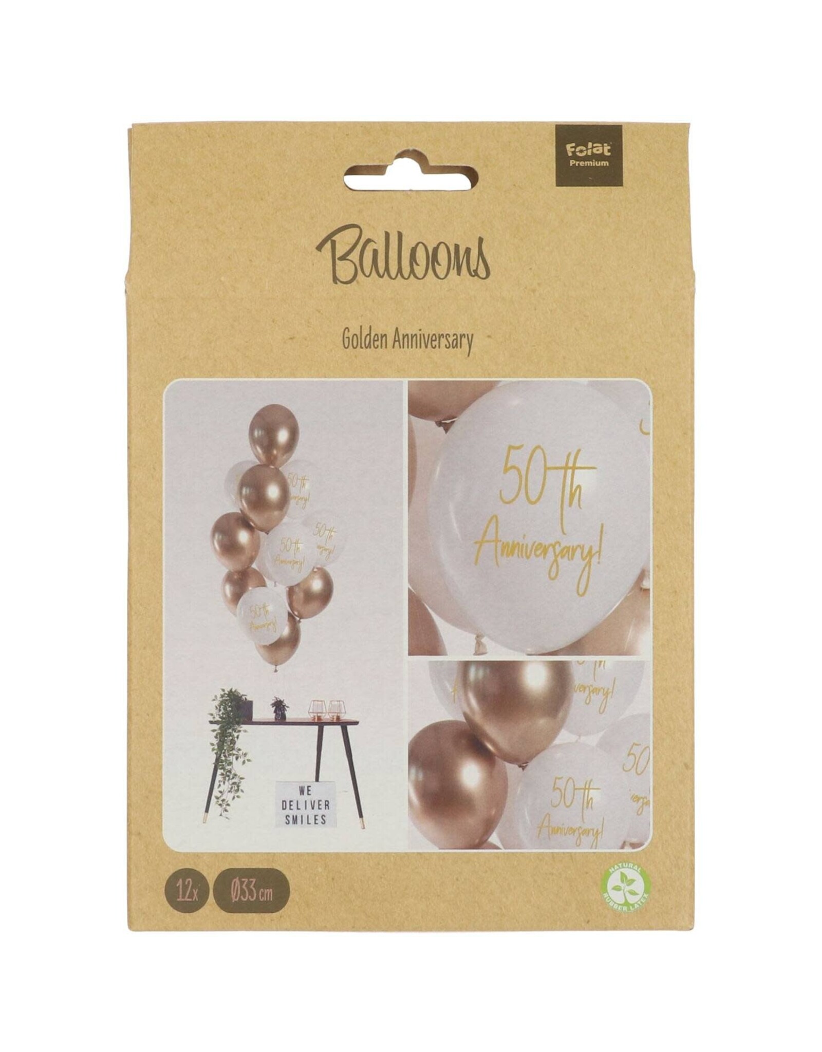 Latex ballonnenset golden 50th anniversary 33 cm 12 stuks