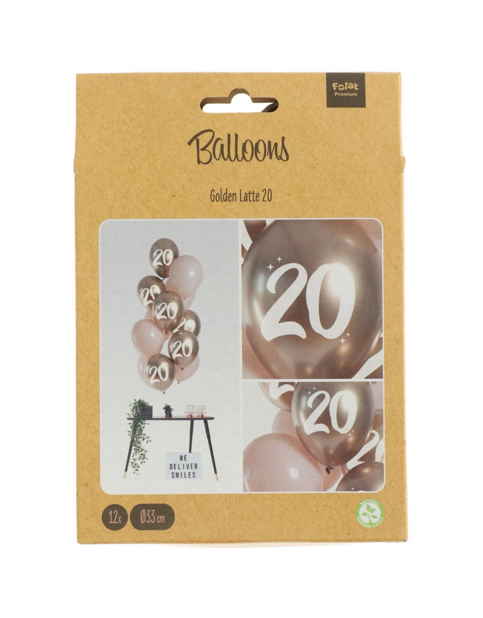 Latex ballonnenset golden latte 20 jaar 33 cm 12 stuks
