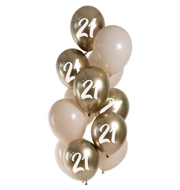Latex ballonnenset golden latte 21 jaar 33 cm 12 stuks
