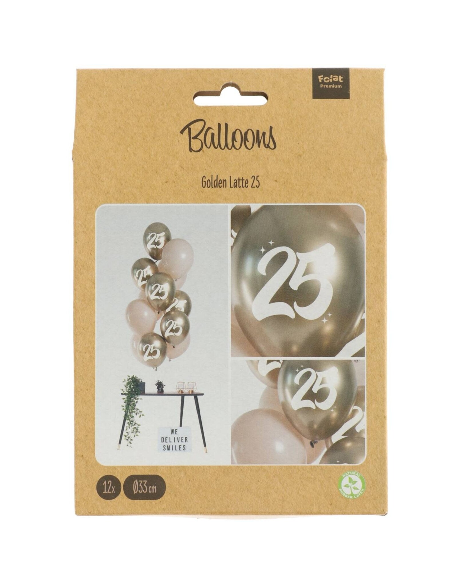 Latex ballonnenset golden latte 25 jaar 33 cm 12 stuks