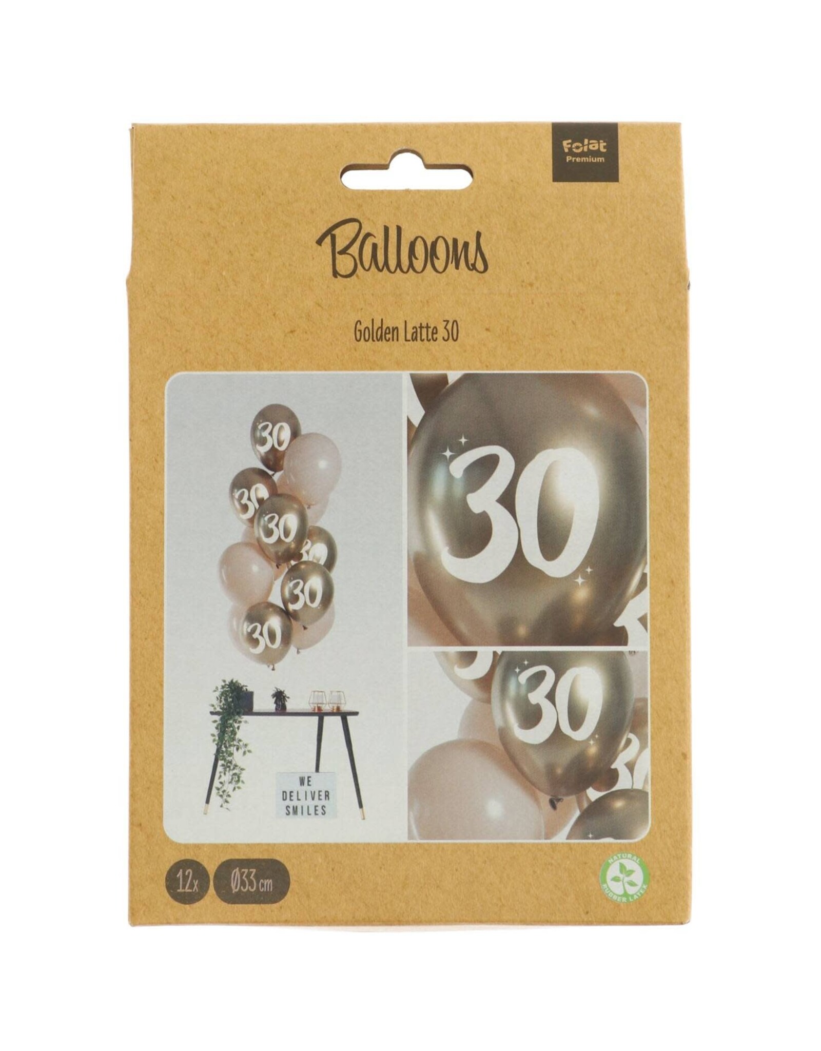 Latex ballonnenset golden latte 30 jaar 33 cm 12 stuks