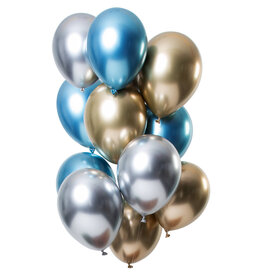 Latex ballonnenset let it shine blauw/zilver/goud 33 cm 12 stuks