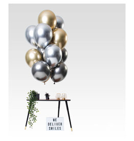 Latex ballonnenset let it shine mix zilver/goud/onyx 33 cm 12 stuks