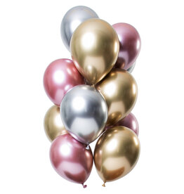 Latex ballonnenset let it shine mix zilver/goud/roze 33 cm 12 stuks