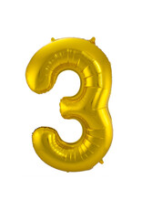 Folieballon goud cijfer 3 86 cm