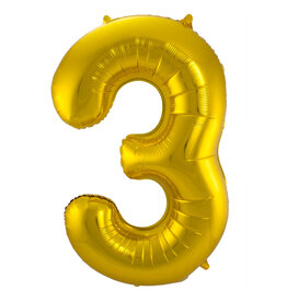 Folieballon goud cijfer 3 86 cm