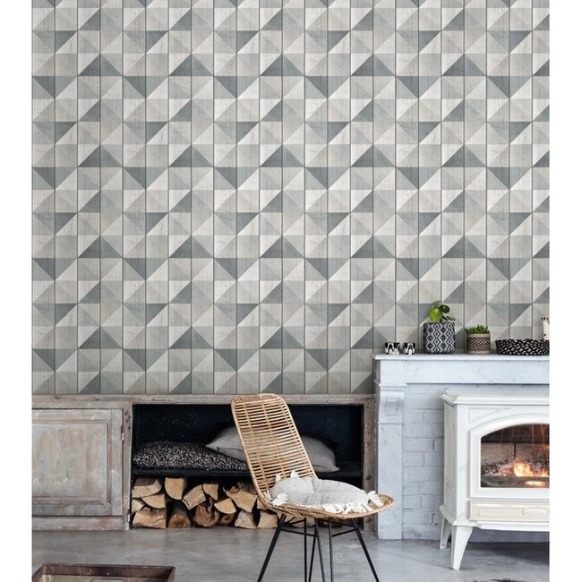 Dutch Wallcoverings Exposure blok/driehoek grijs - vliesbehang - 10m x 53cm - EP3103