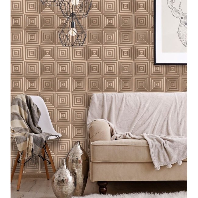 Dutch Wallcoverings Hexagone 3D vierkant koper - vliesbehang - 10m x 53cm - L446-05