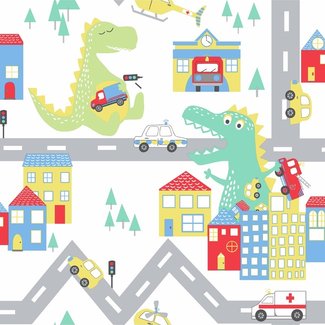 Dutch Wallcoverings Over The Rainbow- Dino Road White - 90910