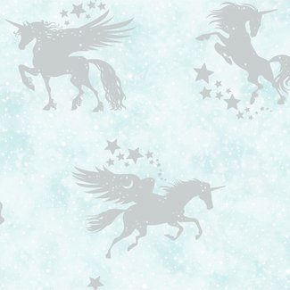 Dutch Wallcoverings Over The Rainbow- Unicorns Teal/Silver - 90950