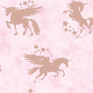 Dutch Wallcoverings Over The Rainbow- Unicorns Pink/Gold - 90951