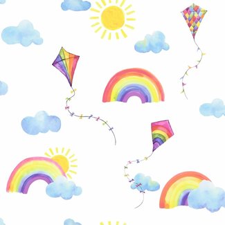 Dutch Wallcoverings Over The Rainbow- Flying Kites White - 91020