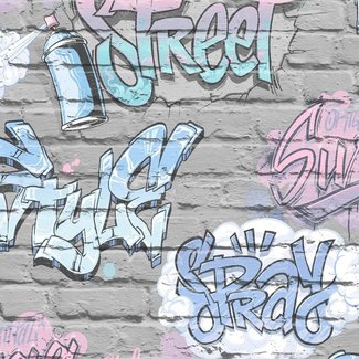 Dutch Wallcoverings Freestyle baksteen grijs/graffiti - L179-06