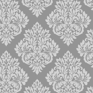 Dutch Wallcoverings Papierbehang - Behang medaillon lichtgrijs/glitter - 40198