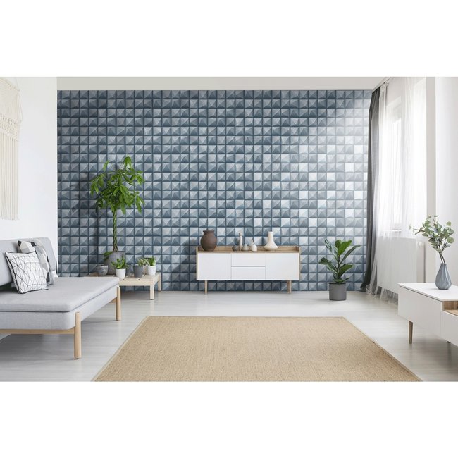 Dutch Wallcoverings Reflets 3D vierkant blauw/zilver - vliesbehang - 10m x 53cm - L786-01