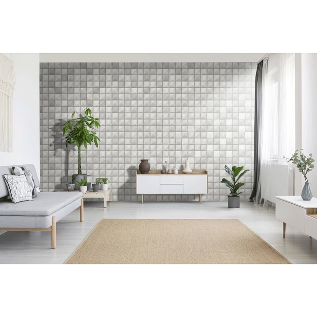 Dutch Wallcoverings Reflets 3D vierkant grijs - vliesbehang - 10m x 53cm - L786-09