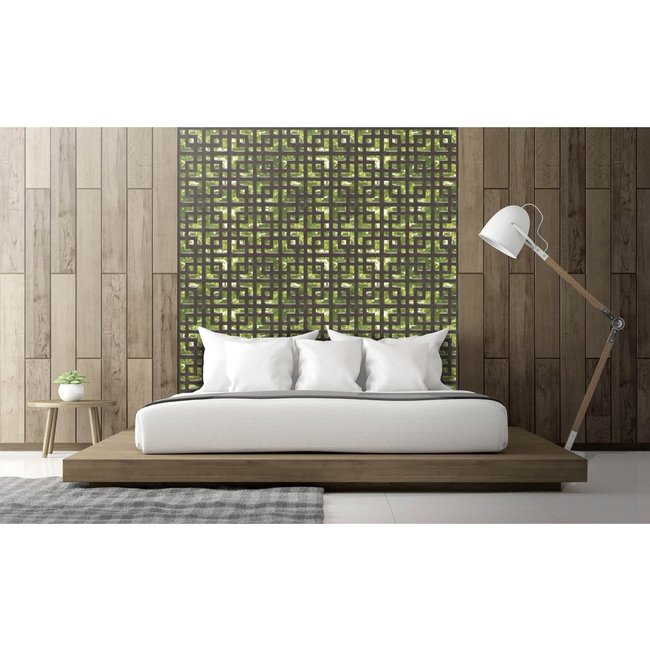 Dutch Wallcoverings Horizons frame/bladeren zwart/groen - vliesbehang - 10m x 53cm - L573-04