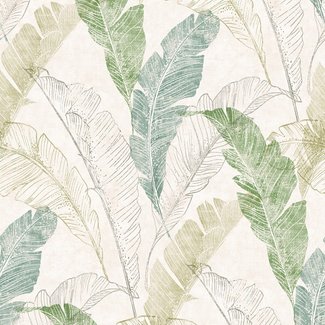 Dutch Wallcoverings Vliesbehang - Myriad Tropical Leaf grijs/groen - MY2204