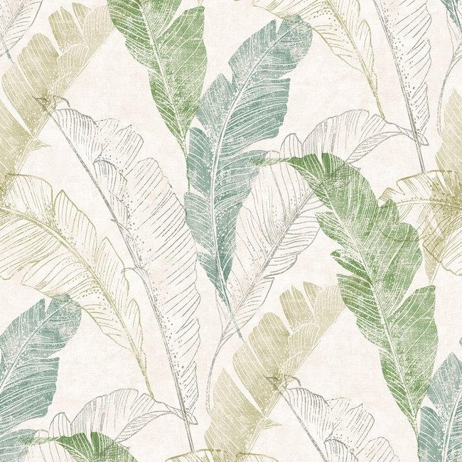 Dutch Wallcoverings Myriad Tropical Leaf grijs/groen - vliesbehang - 10m x 53cm - MY2204