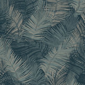Dutch Wallcoverings Vliesbehang - Odyssee palm petrol - L934-01