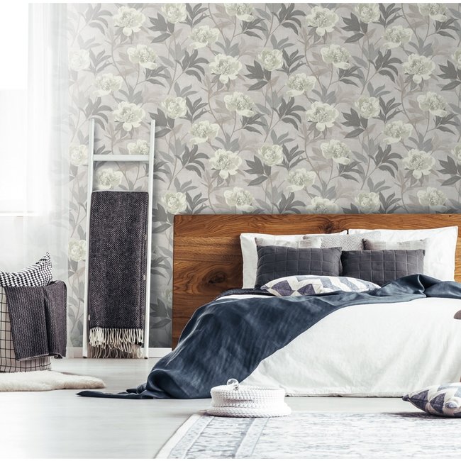 Dutch Wallcoverings Solitär peony light grey - vliesbehang - 10m x 53cm - 41002