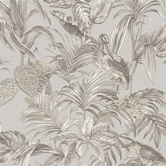 Dutch Wallcoverings Vliesbehang - Embellish bird of paradise grey - DE120011