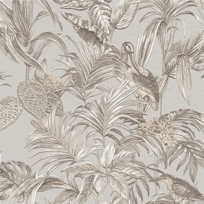 Dutch Wallcoverings Embellish bird of paradise grey - vliesbehang - 10m x 53cm - DE120011