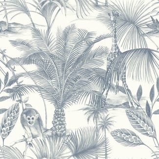 Dutch Wallcoverings Jungle Fever Kidatu blauw/wit - JF3502