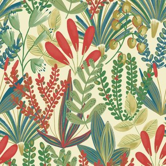 Dutch Wallcoverings Jungle Fever Early Blossom rood/groen - JF3701