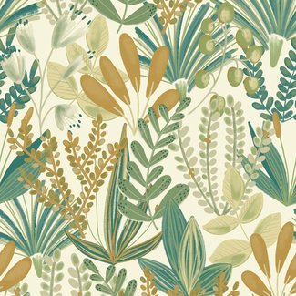 Dutch Wallcoverings Jungle Fever Early Blossom wit/groen - JF3702