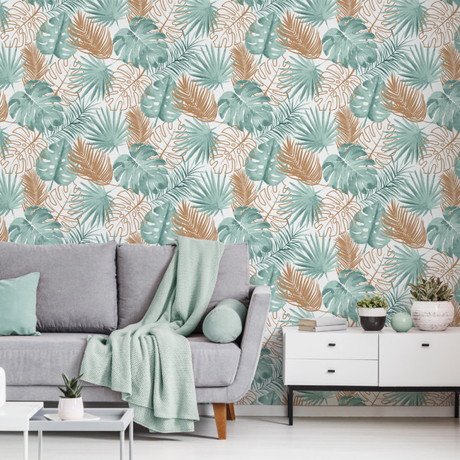 Dutch Wallcoverings Escapade palmbladeren groen/goud - vliesbehang - 10m x 53cm - L604-04
