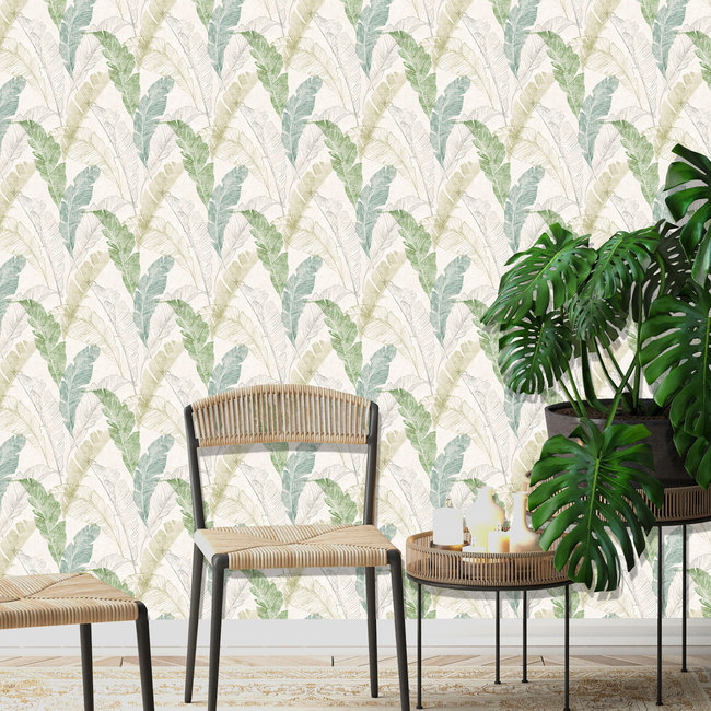 Dutch Wallcoverings Myriad Tropical Leaf grijs/groen - vliesbehang - 10m x 53cm - MY2204