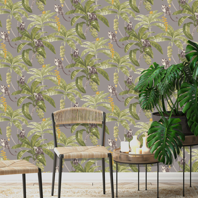 Dutch Wallcoverings Myriad Monkey Puzzle grijs/groen - vliesbehang - 10m x 53cm - MY2402