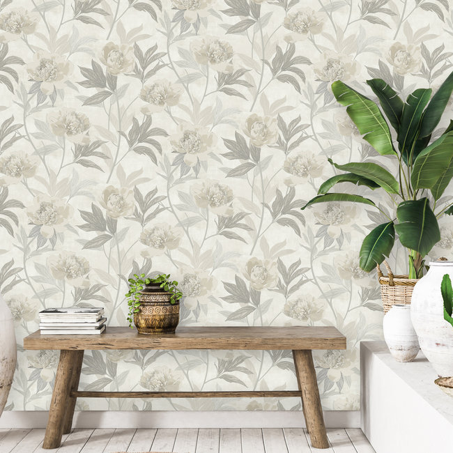 Dutch Wallcoverings Solitär peony beige - vliesbehang - 10m x 53cm - 41004