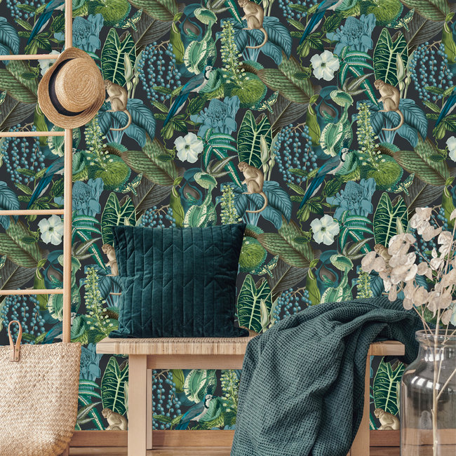 Dutch Wallcoverings Jungle Fever Amazon blauw/groen/zwart - vliesbehang - 10mx53cm - JF2202