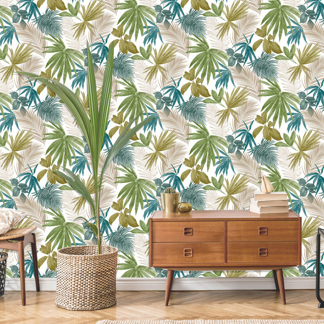 Dutch Wallcoverings Jungle Fever Wild Palms groen/beige - vliesbehang - 10mx53cm - JF3602