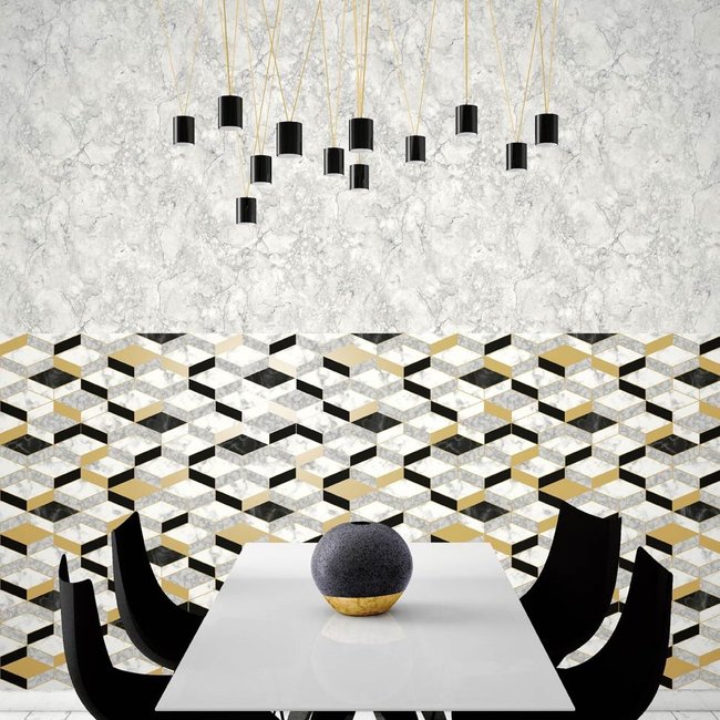 Dutch Wallcoverings Home/Hexagone marmer grijs - vliesbehang - 10m x 53cm - E855-49