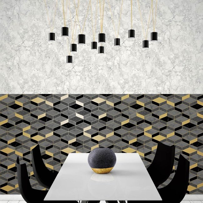 Dutch Wallcoverings Home/Hexagone marmer grijs - vliesbehang - 10m x 53cm - E855-49