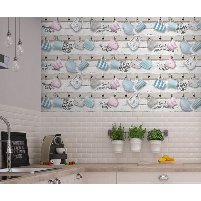 Dutch Wallcoverings Home koffiemokken - vliesbehang - 10m x 53cm - L327-01
