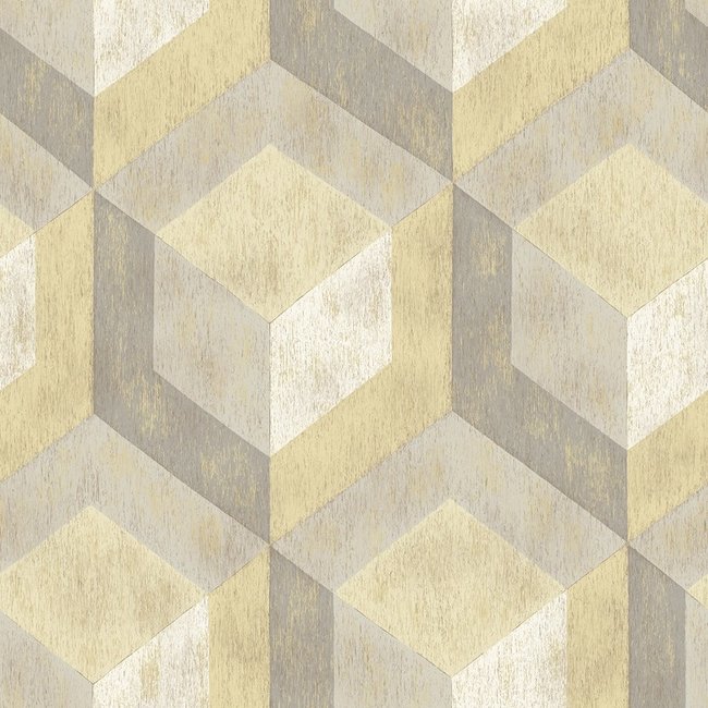 Dutch Wallcoverings Trilogy Rustic wood tile  yellow & grey   - vliesbehang - 10mx53cm - 22309