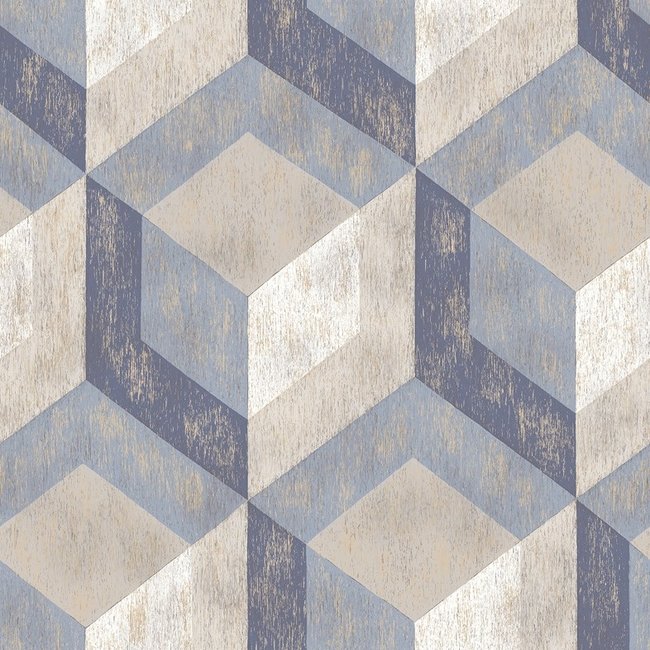 Dutch Wallcoverings Trilogy Rustic wood tile  blue & grey   - vliesbehang - 10mx53cm - 22311