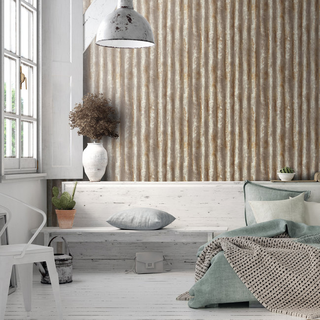 Dutch Wallcoverings Trilogy Corrugated metal  rust  - vliesbehang - 10mx53cm - 22334