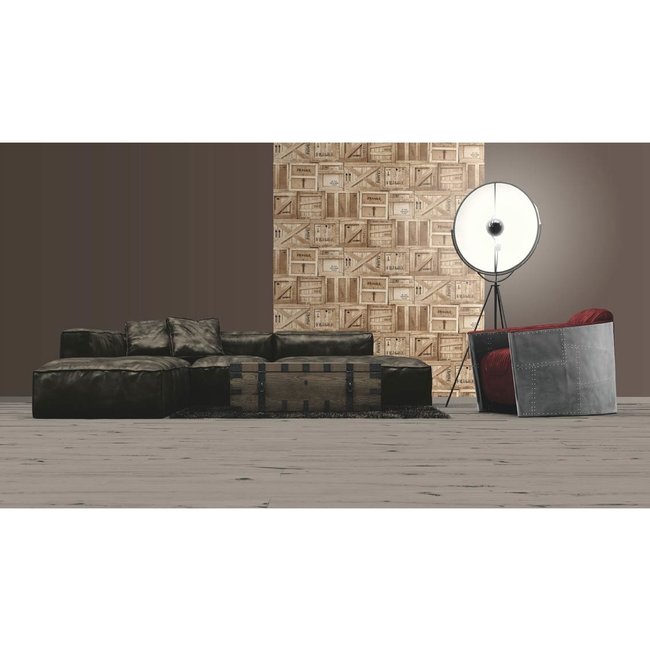 Dutch Wallcoverings Replik houten kratten lichtbruin - schuimvinylbehang - 10m x 53cm - J899-07