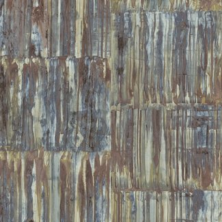 Dutch Wallcoverings Vliesbehang - Trilogy Patina panels  blue/ brick  - 24064