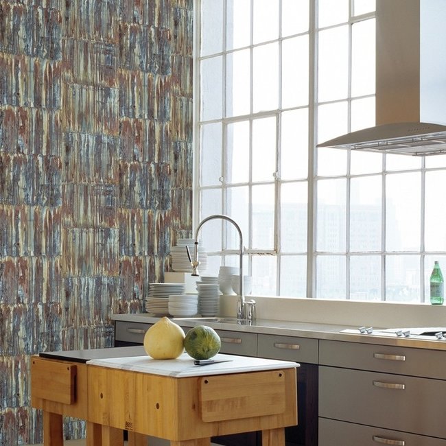 Dutch Wallcoverings Trilogy Patina panels  blue/ brick  - vliesbehang - 10mx53cm - 24064